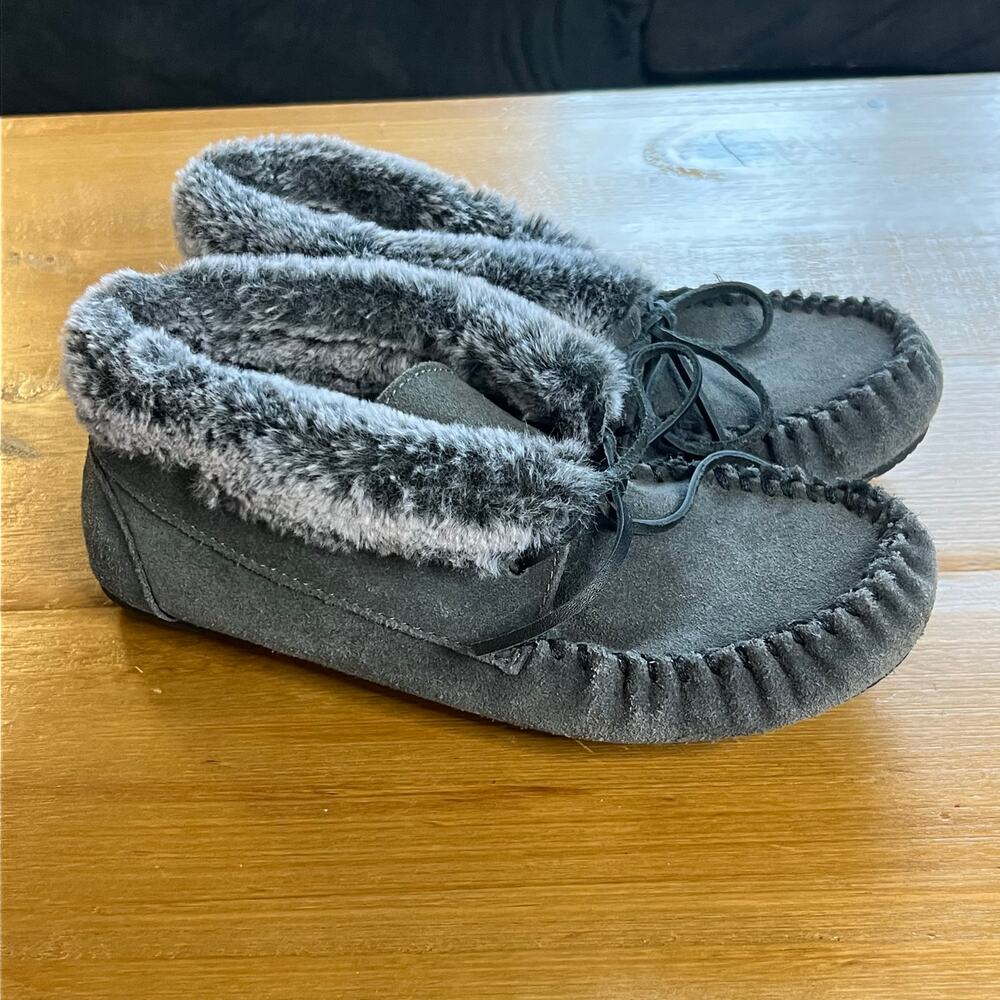 Minnetonka Women’s Moccasin Slippers Size 9N Gray Lined Ankle Booties lodgecore - Picture 5 of 7